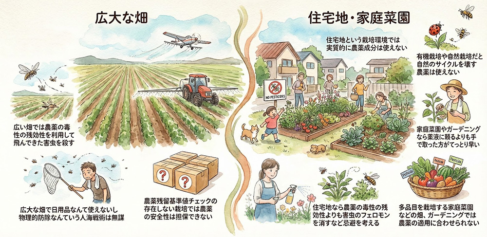 農薬を使う栽培と使わない栽培の大きな違いは現場にあります